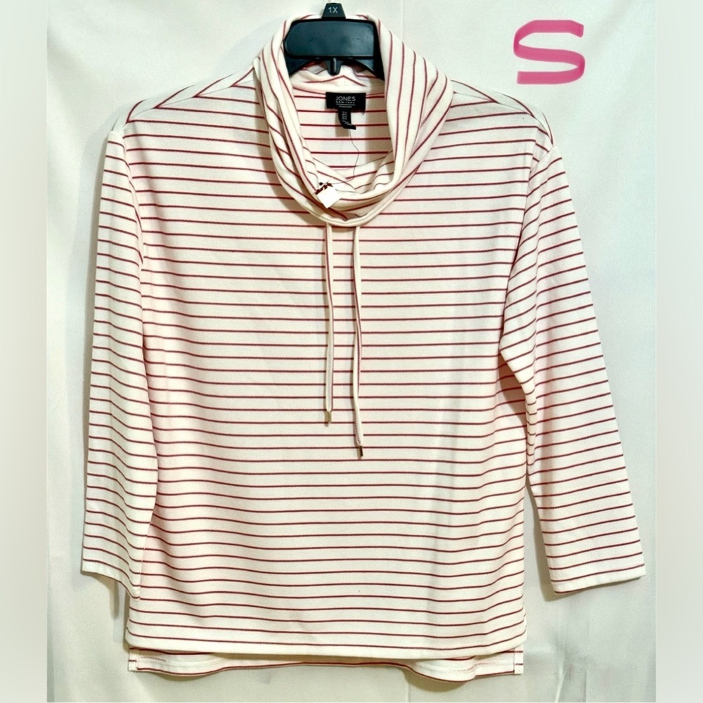 Jones New York Cream and Red Cowl Neck Sweater